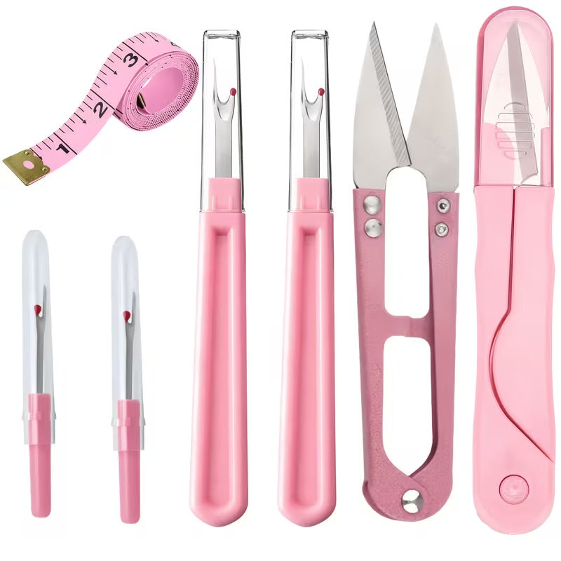 7pcs Pink Sewing Tools Set - Seam Ripper, Thread Snips, Soft Tape Measure, Portable Needlework Kit for Beginners, DIY & Clothing Repair
