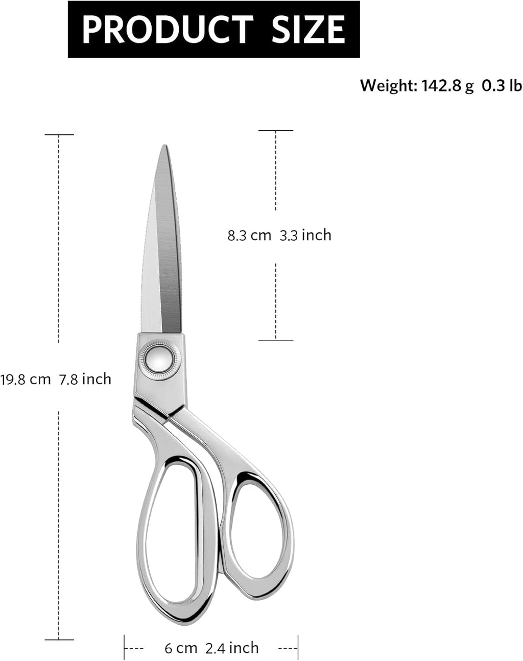 Sewwithjessy Robuste Nähschere 20cm Professionelle Edelstahlschere für Stoff Leder Schneiderei Künstler Studenten Schneidern