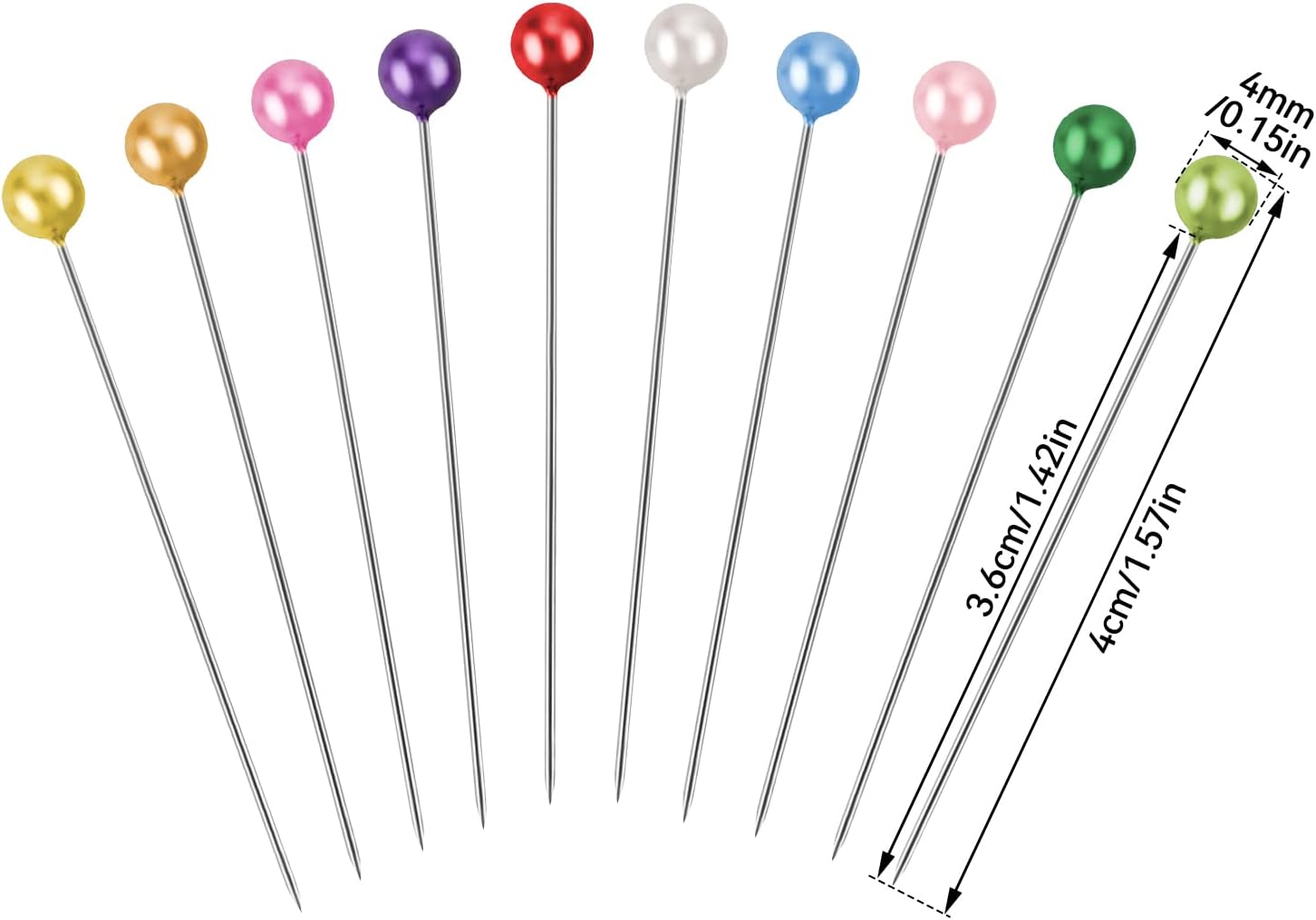 Colourful Pins with Head Glass Head Pins 40 mm Stainless Steel Pins Sewing Pins Glass Ball Colourful Round Multicoloured Pins for Sewing Quilting and Crafts Jewellery Making 100 Pieces/Set