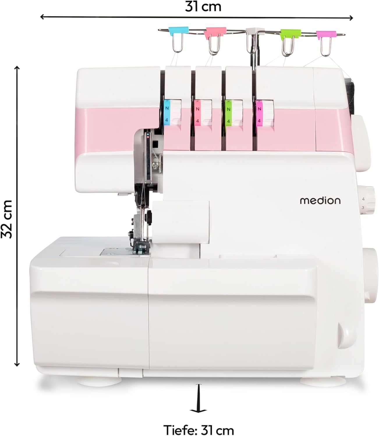 MEDION Overlock Sewing Machine SO90 (Electric, 90 Watt, LED Light, with One Operation Cut, Extensive Accessories, MD19169) Pink