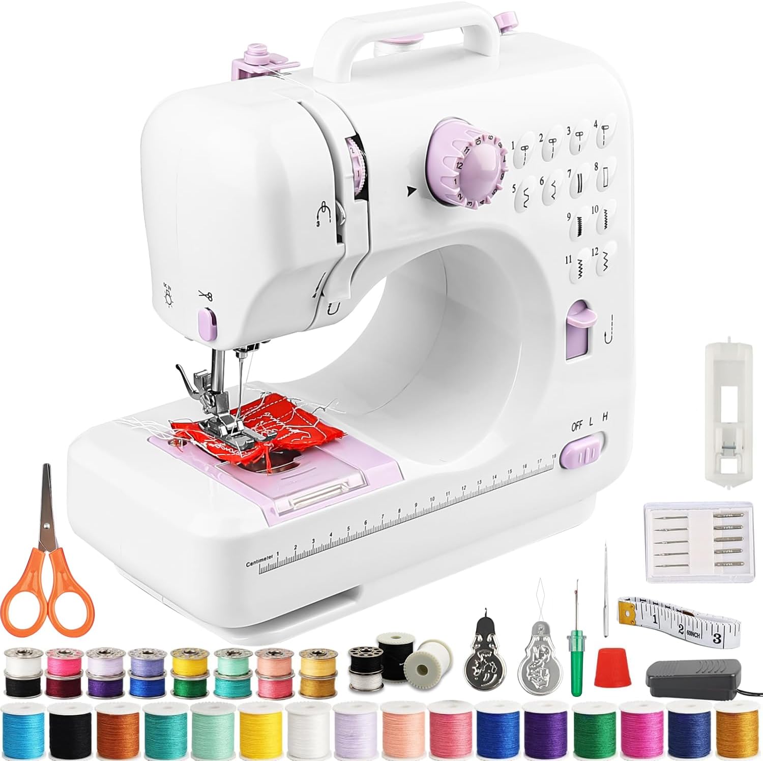 Nähmaschine Anfänger mit 12 Stichmustern Nähzubehör-Set Nähmaschine Elektrisch mit 42 Teilen Zubehör, leicht zu tragen für DIY & Handwerk – für Kinder und Erwachsene (Lila