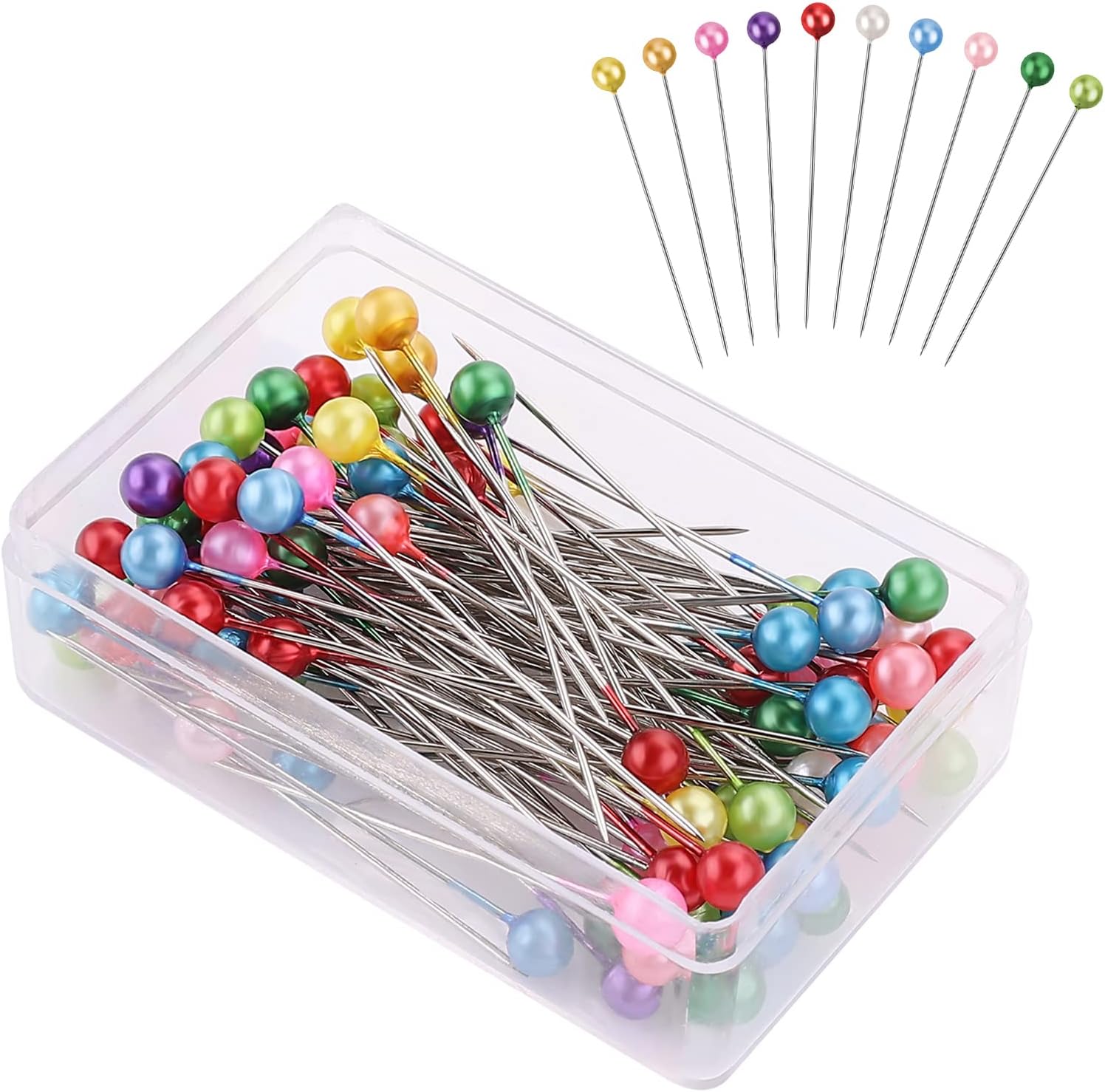Colourful Pins with Head Glass Head Pins 40 mm Stainless Steel Pins Sewing Pins Glass Ball Colourful Round Multicoloured Pins for Sewing Quilting and Crafts Jewellery Making 100 Pieces/Set