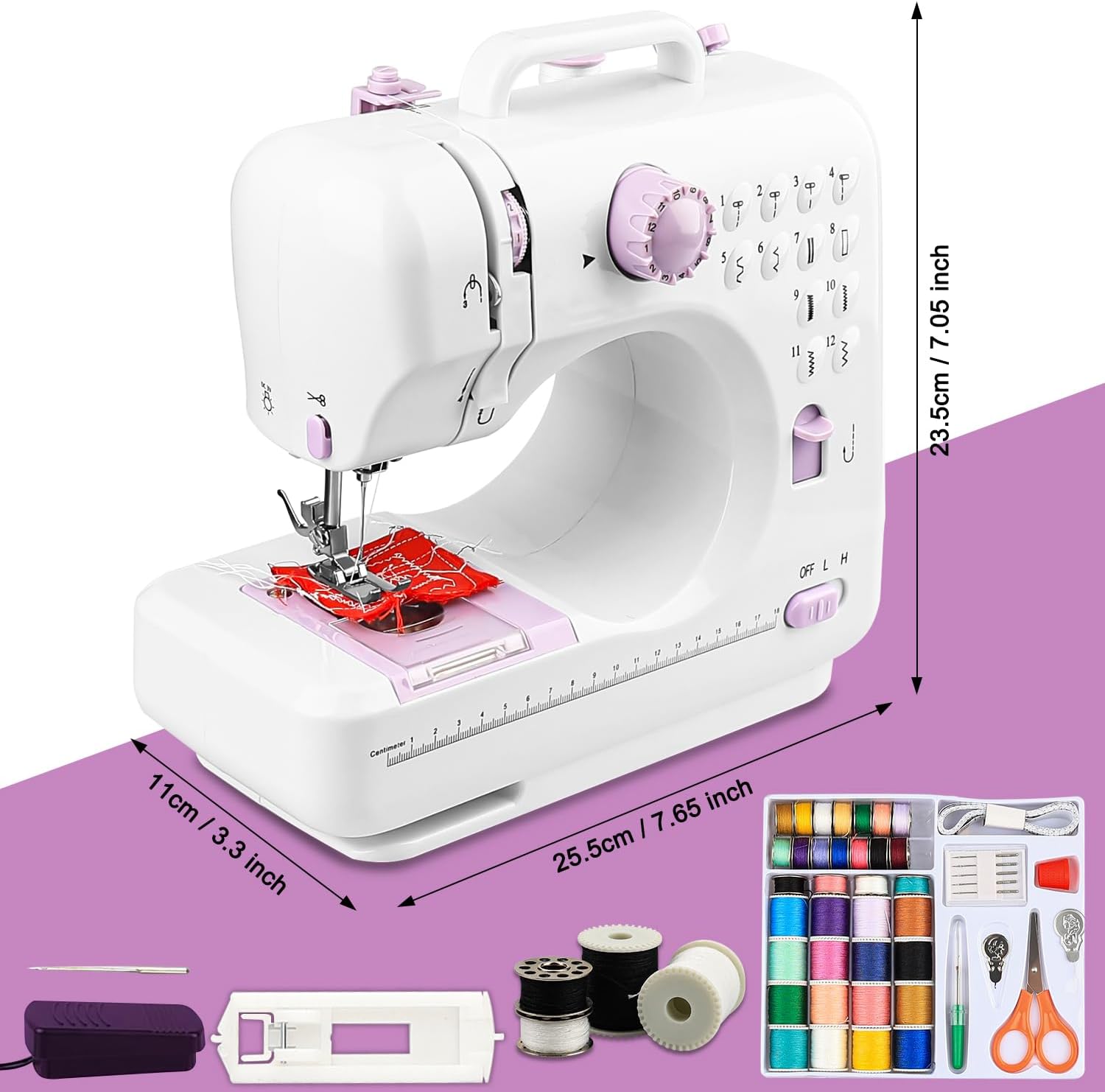 Nähmaschine Anfänger mit 12 Stichmustern Nähzubehör-Set Nähmaschine Elektrisch mit 42 Teilen Zubehör, leicht zu tragen für DIY & Handwerk – für Kinder und Erwachsene (Lila
