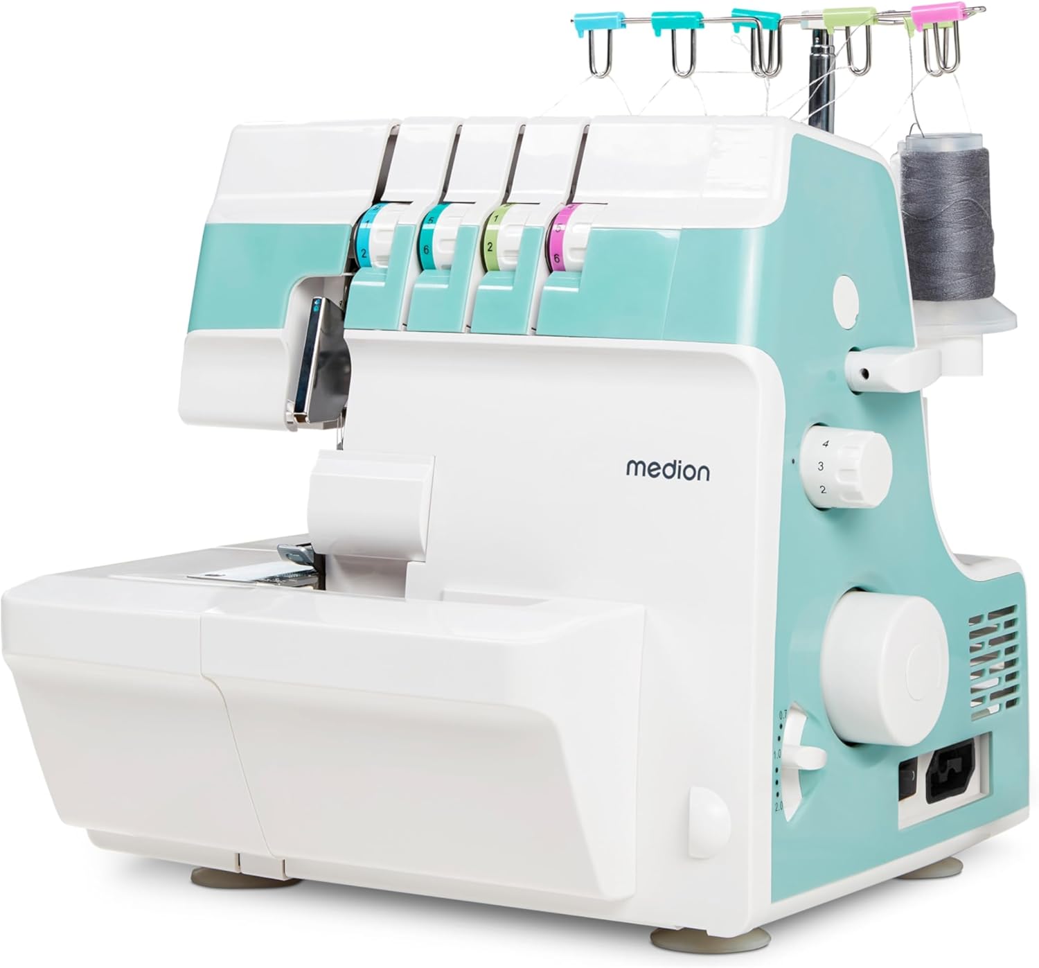 MEDION Overlock Sewing Machine SO90 (Electric, 90 Watt, LED Light, with One Operation Cut, Extensive Accessories, MD19169) Pink