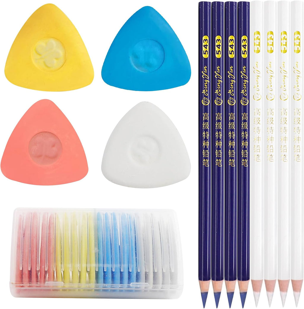 28 Pieces Tailor's Chalk, Tailor's Chalk Pen, Sewing, Triangle Chalk + Sewing Pencil, Sewing Chalk, Fabric Chalk, Tailor's Chalk Set, for Marking Various Fabrics, Leather, Sewing Markers