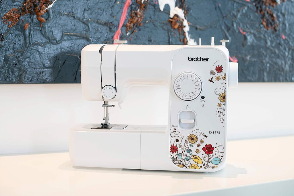 Brother JX17FE Sewing Machine for Beginners with 17 Sewing Programmes, Free Arm, Electric Sewing Machines, Suitable for Jeans, Household Clothing Repairs, Automatic Threader