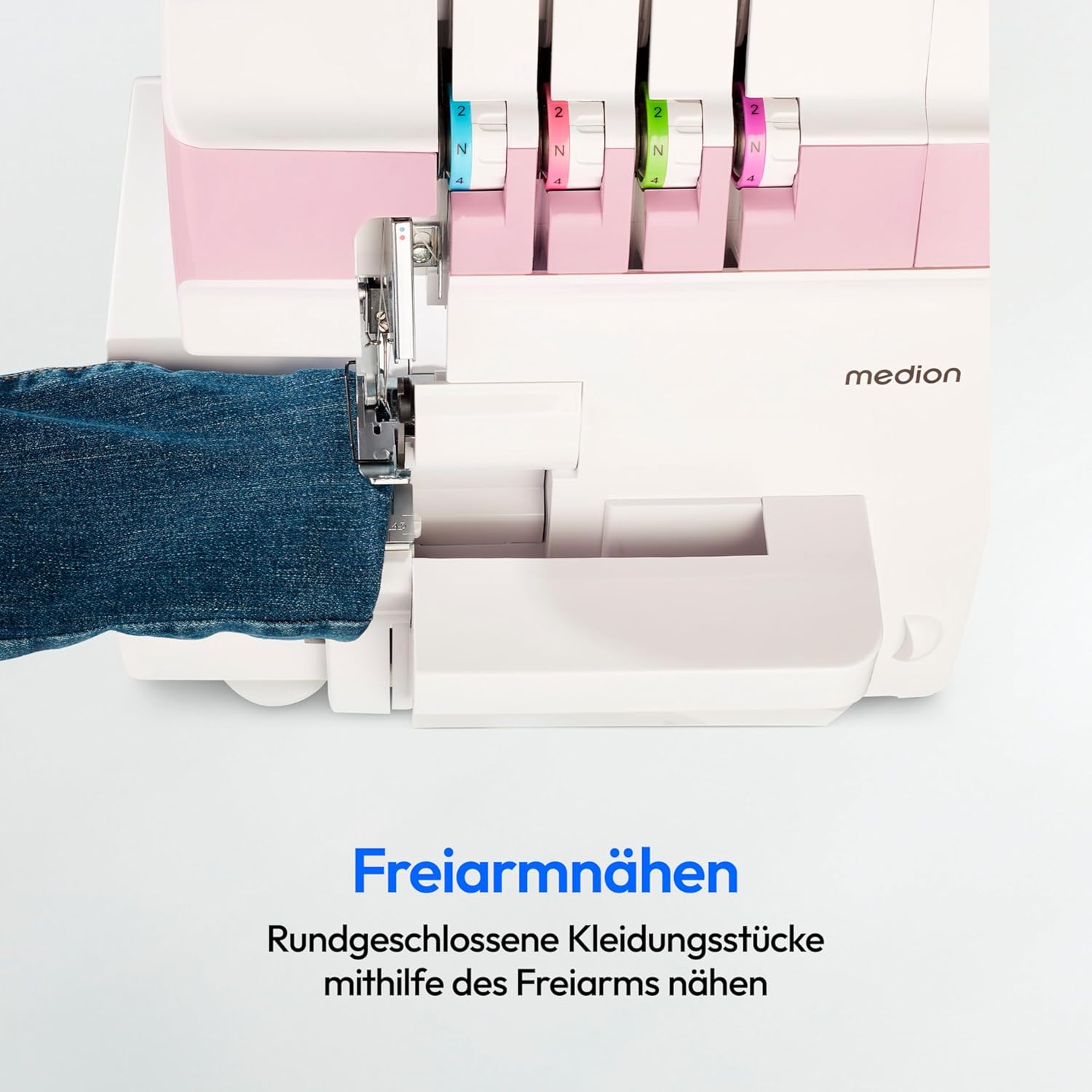 MEDION Overlock Sewing Machine SO90 (Electric, 90 Watt, LED Light, with One Operation Cut, Extensive Accessories, MD19169) Pink