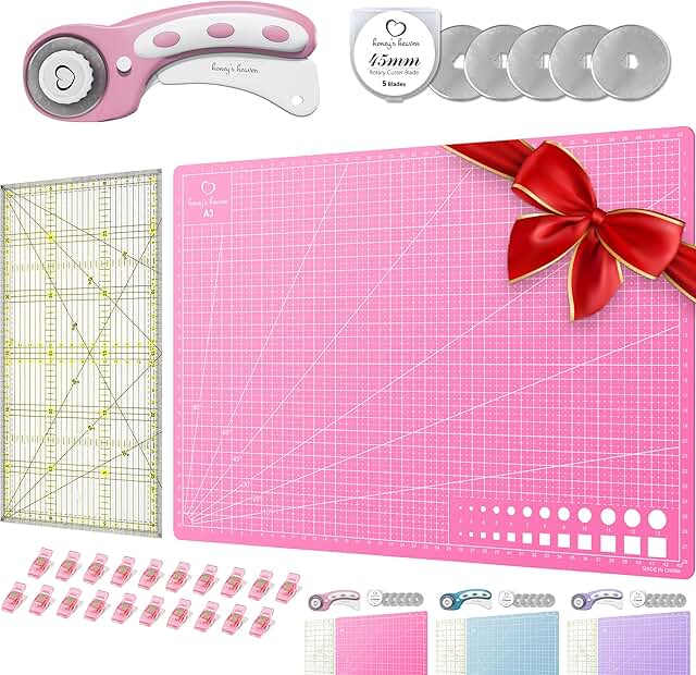 A1 Sewing Cutting Mat, Size A1 Sewing kit Heaven 45 mm Rotary Cutter Fabric Cutter Set Including Cutting Mat, Replacement Blades, Fabric Clips, Patchwork Ruler (Lavender, Cutting Mat in A1 Format), Cutting Mat Sewwithjessy